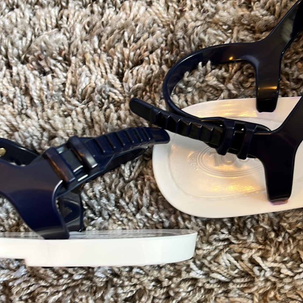 NWOB Tod’s Navy Blue/White T-Straps Thong Jelly Flat Sandals - Picture 5 of 16